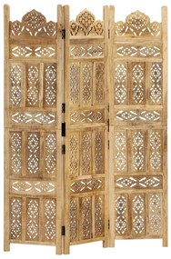 vidaXL Biombo esculpido à mão 3 painéis 120x165 cm mangueira maciça