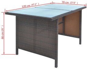 6 pcs conjunto jantar exterior com almofadões vime PE castanho