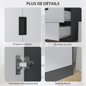 Guarda roupa de quarto 80 x 50 x 180 cm com 2 portas com fecho suave, 3 gavetas e barra para pendurar roupa, , cinzento e branco