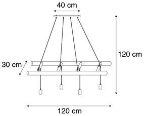 Candeeiro suspenso rústico madeira 4-luzes - SCALA Rústico
