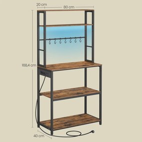 Armário de cozinha com iluminação LED 40 x 80 x 168,4 cm, com tomadas e prateleiras ajustáveis castanho-preto
