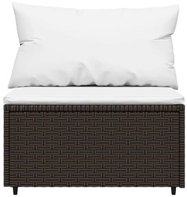 4 pcs conjunto lounge jardim c/ almofadões vime PE castanho