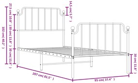 Estrutura de cama com cabeceira e pés 90x200 cm metal branco