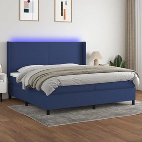 vidaXL Cama box spring c/ colchão e LED 200x200 cm tecido azul