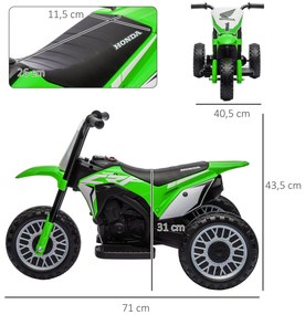 Mota Elétrica com Licença Honda CRF450RL Bateria 6V com Velocidade 3km/h Buzina e Som de Arranque 71x40,5x43,5 cm Verde