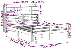 Cama com estante sem colchão 160x200 cm pinho maciço branco