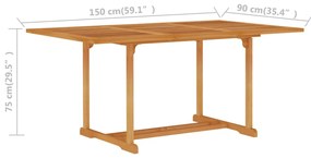Mesa de jardim 150x90x75 cm madeira de teca maciça