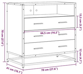 Cómoda com 1 Prateleira Aberta e 3 Gavetas - 70x41x70 cm - Derivados M