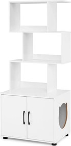 Móvel para Gatos com Armário para Caixa de Areia (NÃO INCLUIDA), 60 x 45 x 141 cm, Estante em Forma de S, Branco