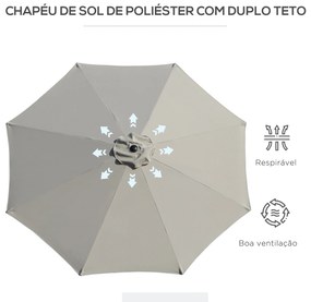 Outsunny Chapéu de Sol de Jardim Ø295x250 cm com Manivela Chapéu de Sol Exterior com Mecanismo de Inclinação e Mastro Desmontável de Metal para Terraço Piscina Pátio Cinza