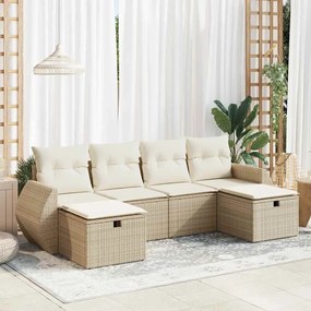 vidaXL 6 pcs conjunto de sofás p/ jardim com almofadões vime PE bege