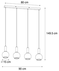 Candeeiro suspenso Art Déco preto com vidro fumê 4 luzes - Josje Art Deco