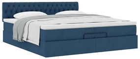 Estrutura de cama otomana com colchão 200x200 cm tecido azul
