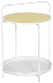 HOMCOM Mesa de Apoio com Prateleira de Vime Plástico Bandeja Removível e Alça Portátil 43,5x42,5x60cm Branco