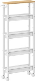 Carrinho de cozinha ou casa de banho estreito com 5 níveis sobre Rodas 13 x 45,4 x 99,6 cm carvalho e branco
