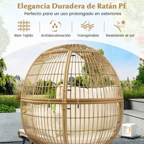 Cadeira Ovo Jardim com Pufe Conjunto de 2 peças de vime com almofadas macias e apoio para os pés Castanho claro