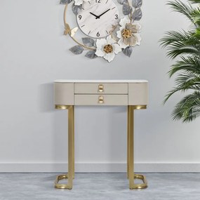 MESA CONSOLA COM 2 GAVETAS BEAUTY 70X40X80 CM CREME E DOURADO