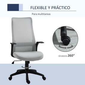 Vinsetto Cadeira de Escritório Ergonômica Cadeira de Escritório Giratória com Altura Ajustável Apoio para os Braços e Suporte Lombar Alto Transpirável 62x62x113-122cm Cinza
