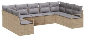 Conjunto de sofá de jardim de 9 peças com almofadas bege em rattan sin