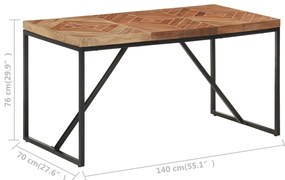 Mesa de jantar 140x70x76 cm madeira acácia maciça e mangueira
