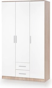 Roupeiro Cirveso 113, Branco brilhante, Carvalho sonoma, 205x120x52cm, 97.6 kg, Portas para roupeiro: Com dobradiças, Número de prateleiras: 5, Número de prateleiras: 5