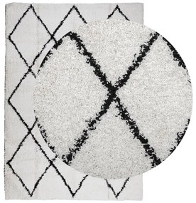 Tapete shaggy de pelo alto 140x200 cm cor creme e preto