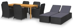 vidaXL 9 pcs conjunto de jantar para jardim preto