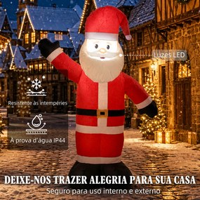 Pai Natal Insuflável de Natal 150 cm com Acabamento Aveludado e Saco de Arrumação, Decoração de Exterior