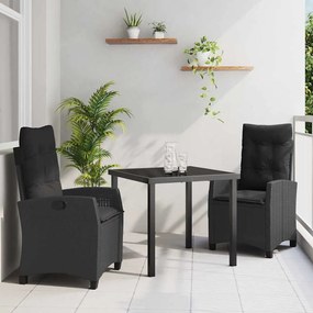 vidaXL Conjunto de Jantar de Jardim 3 Peças com Almofadas - Rattan Sintético Preto