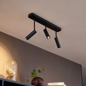 Foco de teto arredondado preto GU10 35mm 3-luzes ajustável - Kate