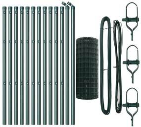 Cerca Europeia com 13 Postes 0.8x25 m Aço Galvanizado Verde