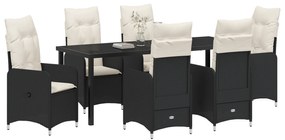 Conjunto de Jantar de Jardim 7 Peças com Almofadas Vime PE Preto