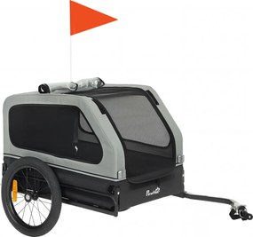 PawHut Reboque de Bicicleta Dobrável para Cães de Porte Médio até 20 kg com Rampa Rebatível Refletores Guia Bandeira Cinza | Aosom Portugal
