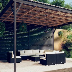 vidaXL 10 pcs conjunto lounge de jardim c/ almofadões vime PE preto
