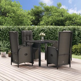 vidaXL 5 pcs conjunto de jantar p/ jardim c/ almofadões vime PE preto
