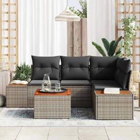Conjunto de Sofá de Jardim de 5 Peças com Almofadas Cinza Rattan Sinté