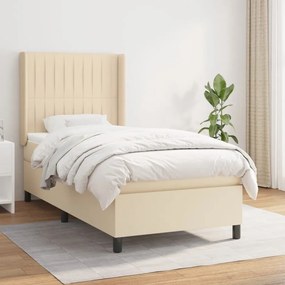vidaXL Cama com molas/colchão 90x190 cm tecido cor creme