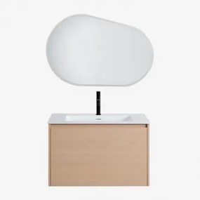 Conjunto De Móveis De Banheiro Em Madeira Jacob Com Pia Integrada Madeira Natural & Oval Led E Anti-embaciamento 100x80 Cm Meunier - Sklum