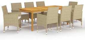 vidaXL 9 pcs conjunto de jantar para jardim bege