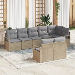 Conjunto Sofá Jardim vidaXL 8 Peças Almofadas Bege Vime PE