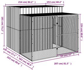 Casota p/ cães c/ parque 214x253x181 cm aço galvaniz. antracite