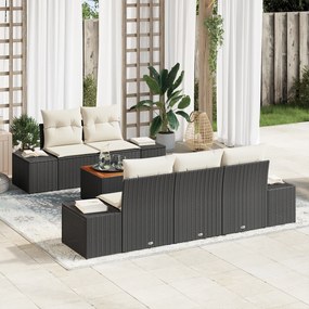 Conjunto de Sofá de Jardim de 6 Peças com Almofadas Preto Rattan Polié
