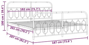 Estrutura de cama com cabeceira e pés 180x200 cm metal branco