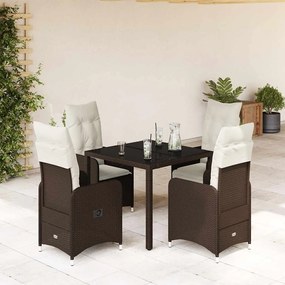 5 pcs conjunto bistrô p/ jardim c/ almofadões vime PE castanho