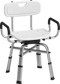 HOMCOM Cadeira para Duche Giratória com Altura Ajustável com Apoios de Braço, Encosto, Capacidade 150 kg, Branco | Aosom Portugal