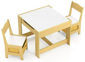 Conjunto de mesa e 2 cadeiras para crianças com caixas de armazenamento amarelas