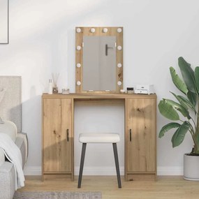 vidaXL Mesa de Maquilhagem com Luzes LED Carvalho Artesanal 102x33x135 cm