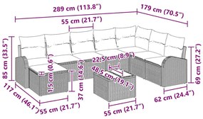 Conjunto de Sofá de Jardim de 9 Peças com Almofadas Cinza de Polímero
