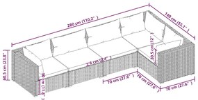 5 pcs conjunto lounge jardim c/ almofadões vime PE castanho