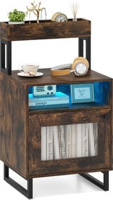 Mesa de cabeceira com luzes LED 45 x 40 x 80 cm com tabuleiro superior Estrutura metálica Castanha rustica